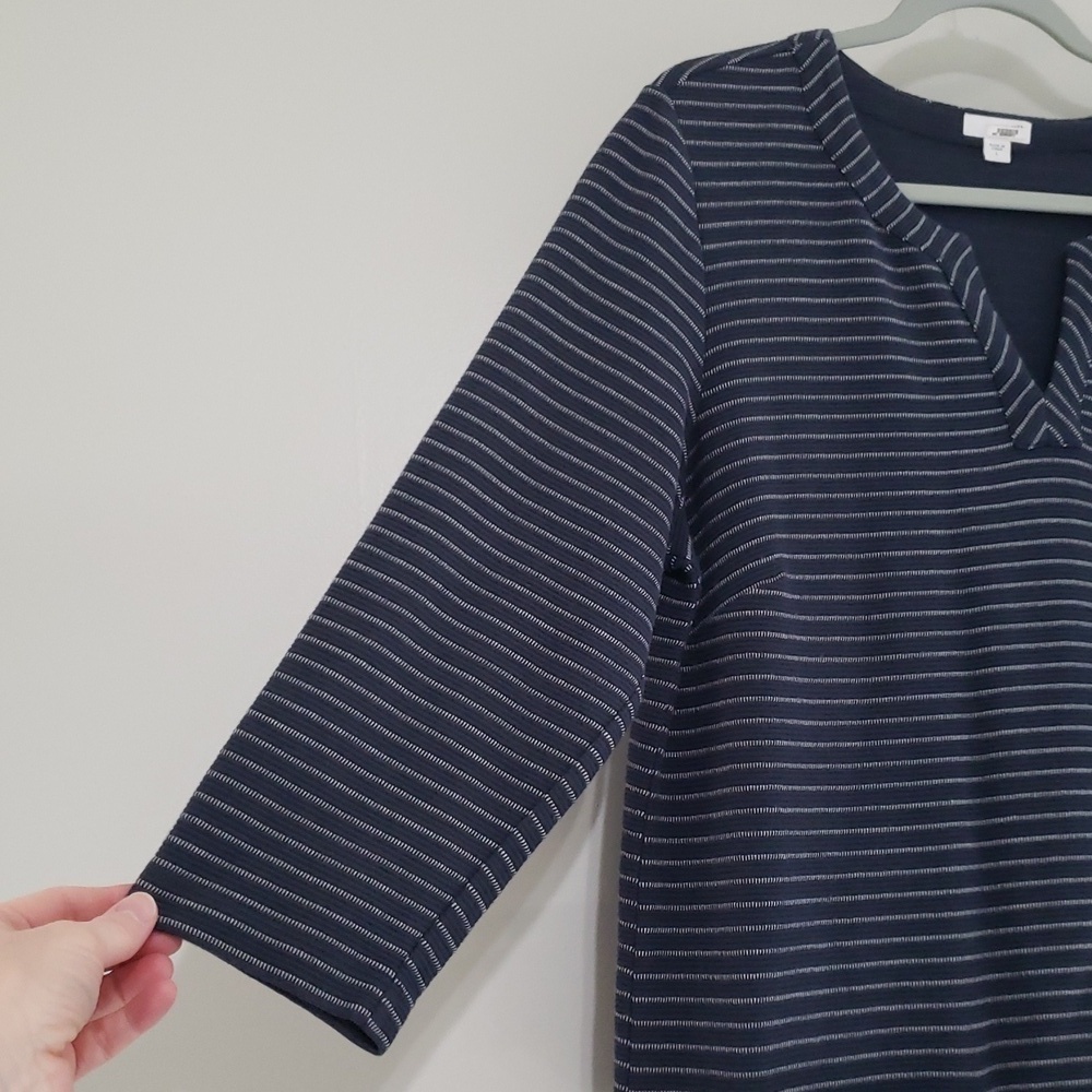 J. Jill Sheath Dress Large Navy Blue Stripe Pockets Work Office Career Corpcore - Picture 9 of 13